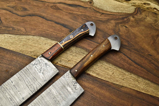 Lot of 2 Handmade Damascus Steel Blade Chef Knives – Full Tang