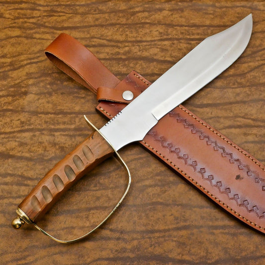 Custom Handmade D2 Blade Mini Sword/Bowie Knife | Rosewood Handle & Leather Sheath