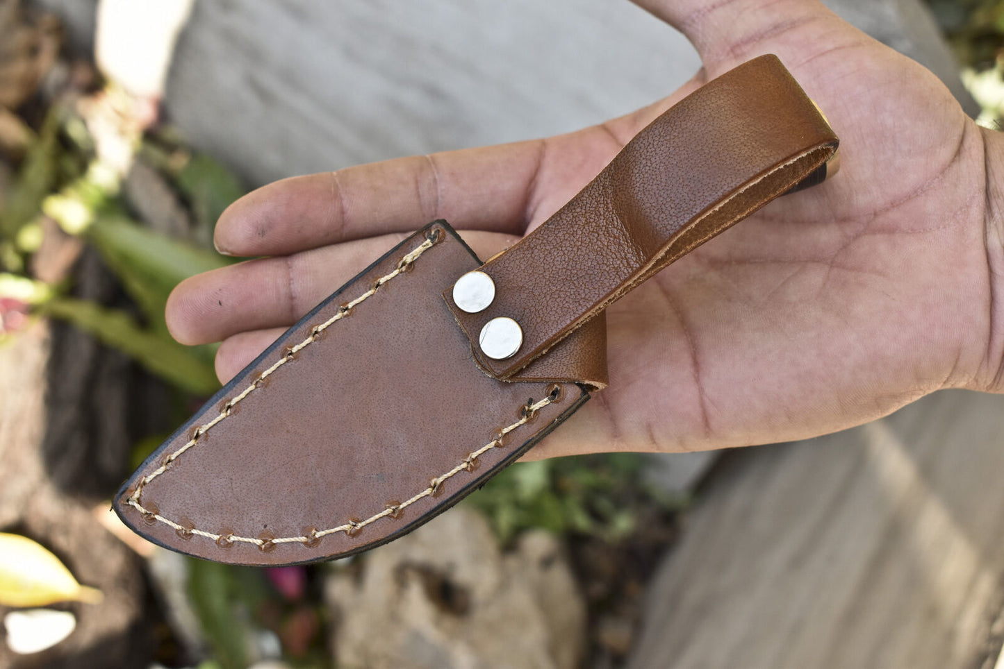 Hand Forged Twist Damascus Skinner Knife Stag Antler Handle with Brass Guard and Leather Sheath