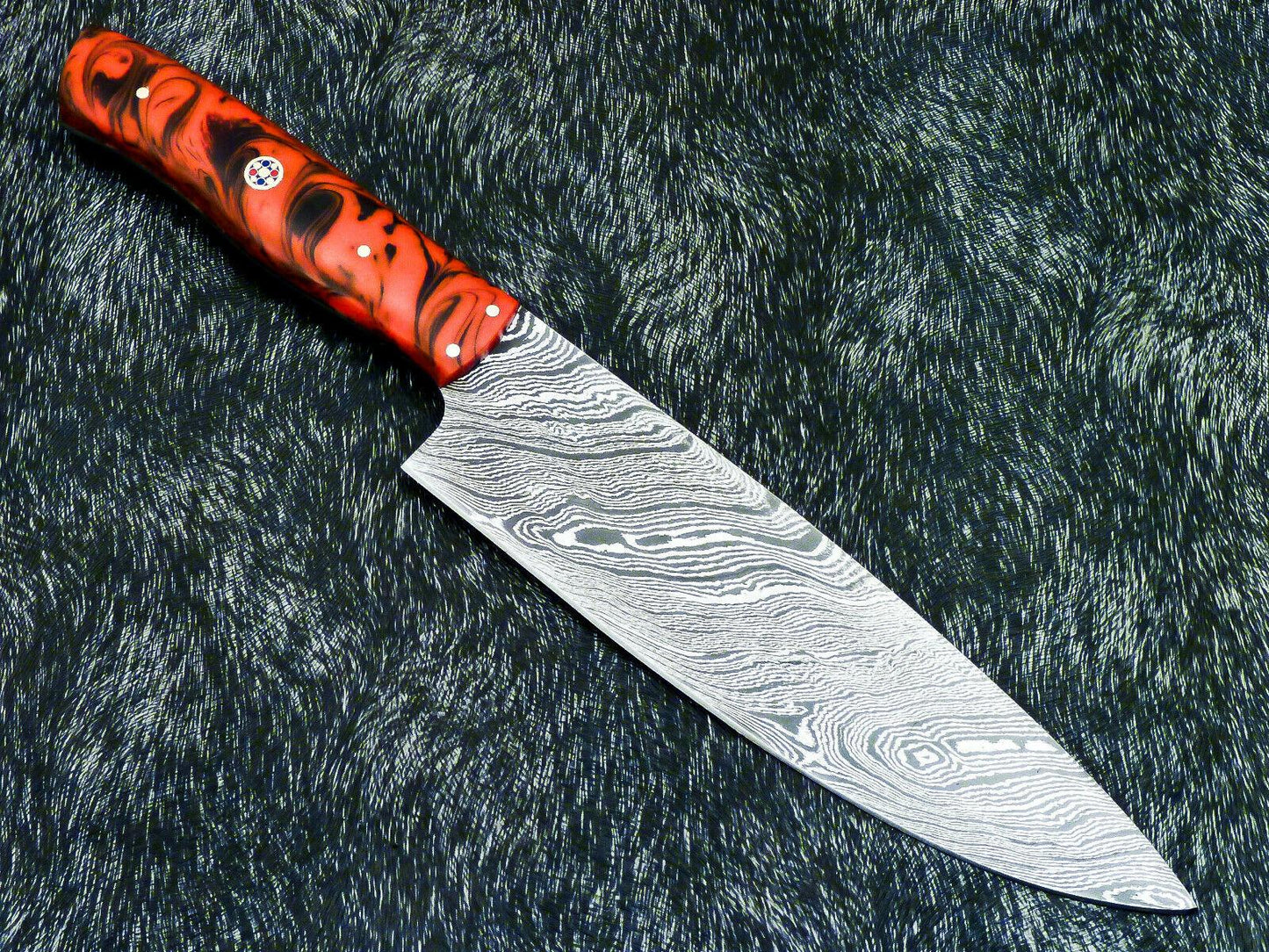 Custom Hand Forged Damascus Steel Chef Knife – 12" Kitchen Knife with 7" Twist Blade & Resin Handle