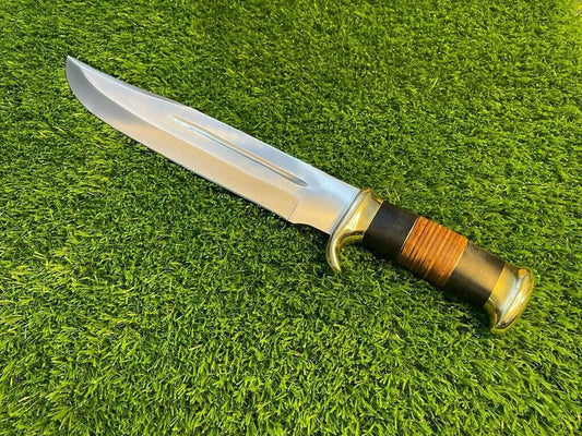 Custom Handmade D2 Steel Hunting & Survival Bowie Knife – 12" Blade with Leather Sheath
