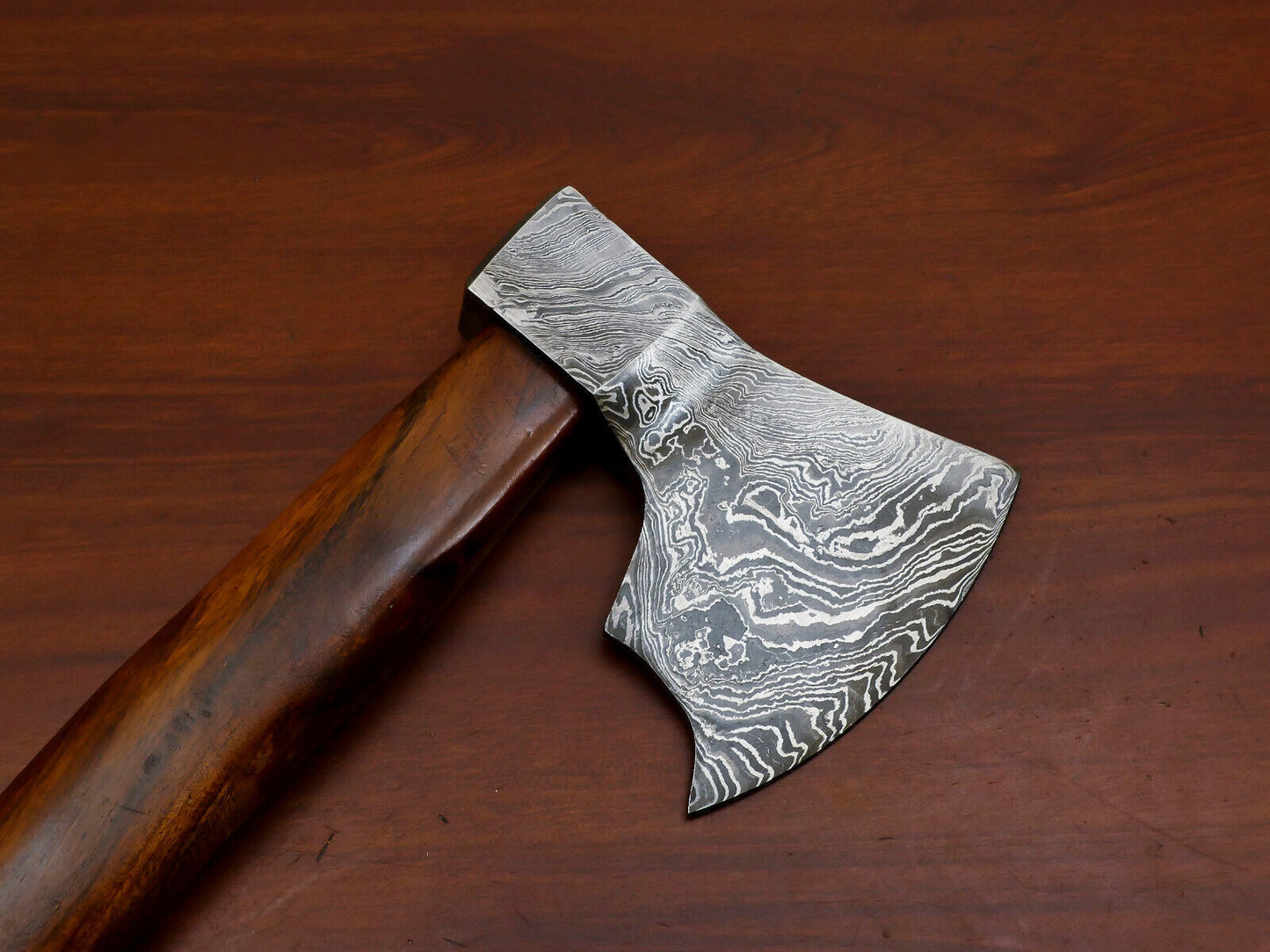 Exclusive Handmade Damascus Steel Tomahawk Axe with Walnut Handle and Leather Sheath
