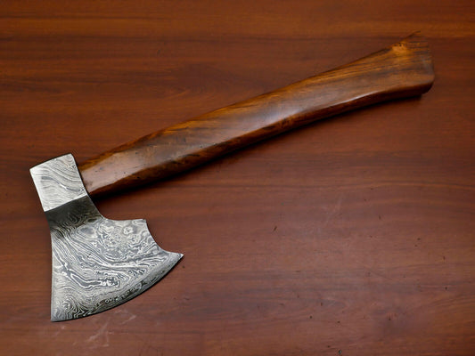 Exclusive Handmade Damascus Steel Tomahawk Axe with Walnut Handle and Leather Sheath