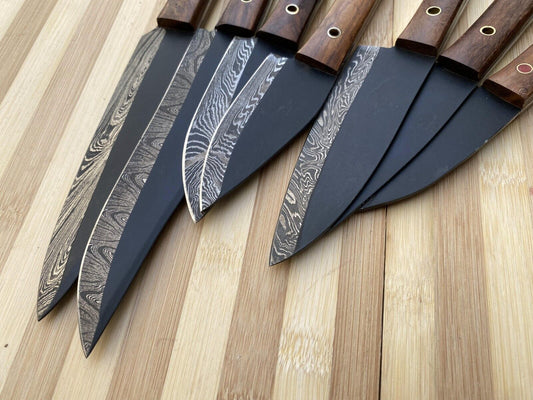 Heritage Forge Handmade Damascus Chef Knife Set – Carbon Coated, 512-Layer Steel
