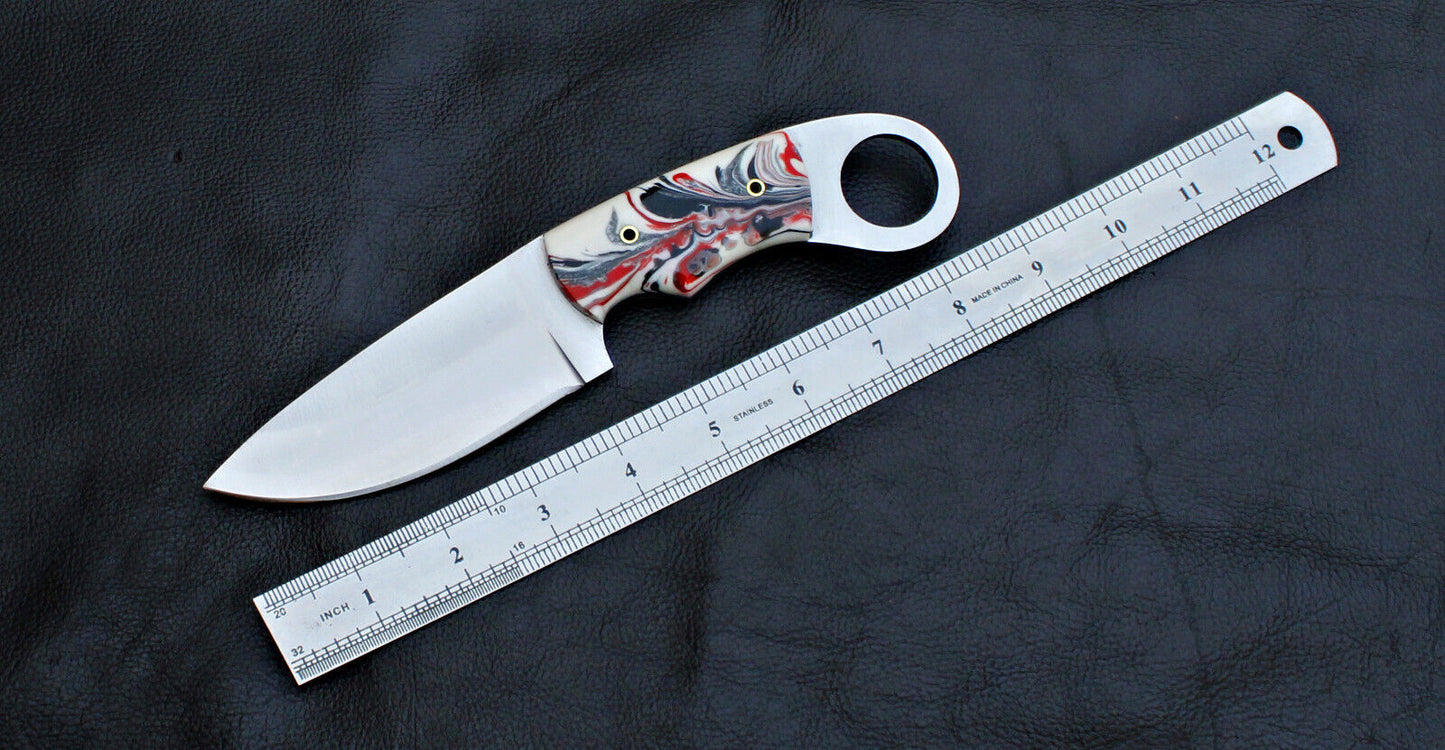 Custom Handmade D2 Steel Skinner Knife | Full Tang Hunting & EDC Knife with Leather Sheath