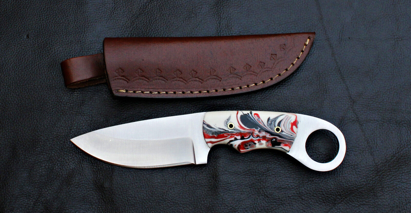 Custom Handmade D2 Steel Skinner Knife | Full Tang Hunting & EDC Knife with Leather Sheath