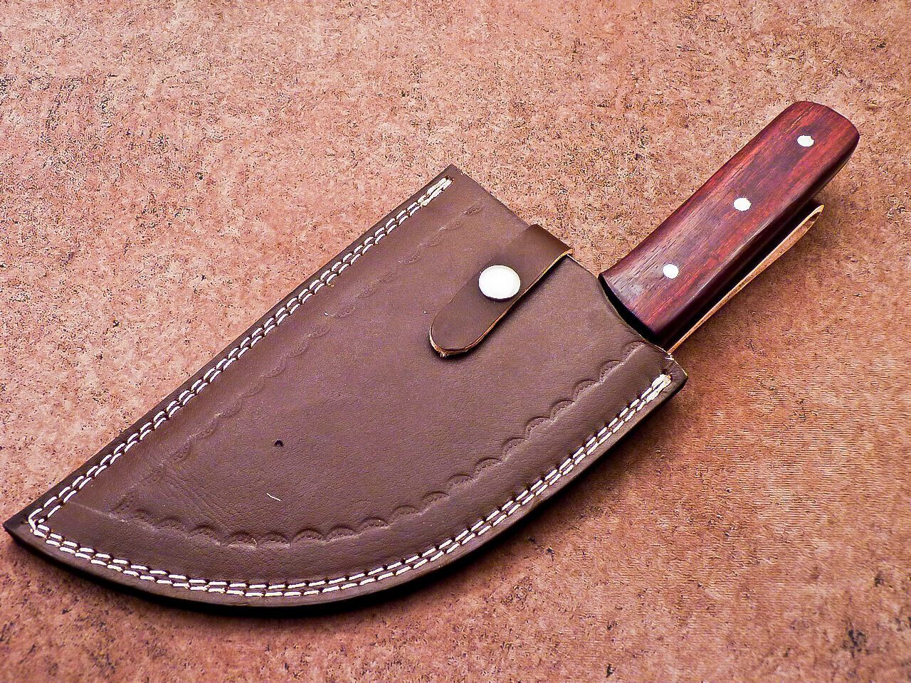 12" Professional Chef Chopper Knife Cleaver Damascus Blade with Wood Handle & Leather Sheath