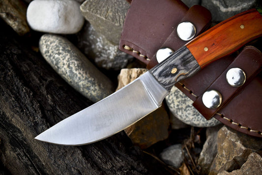 8.0" Hand Crafted Skinner Knife 440C Stainless Steel Hardwood Handle with Leather Sheath