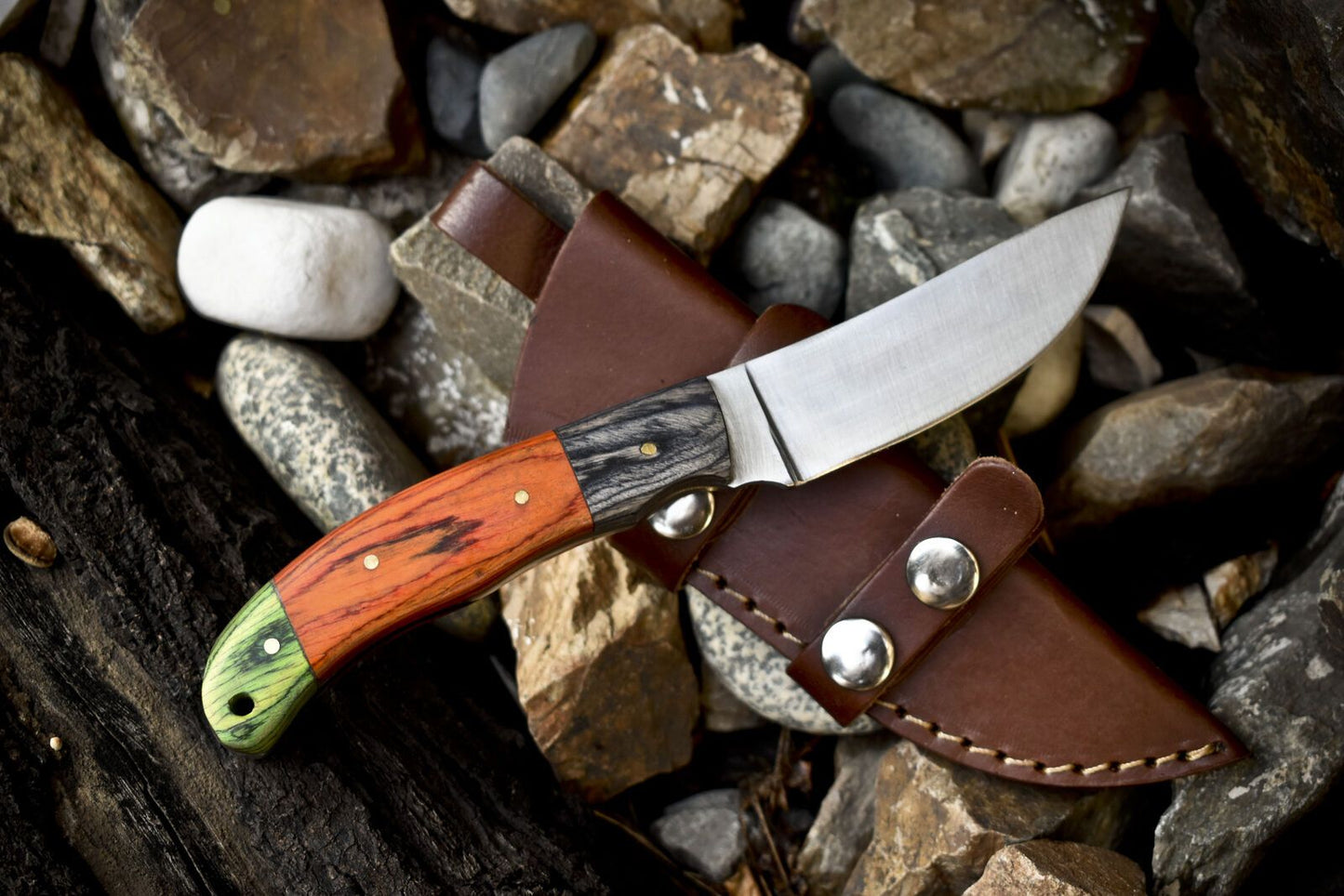 8.0" Hand Crafted Skinner Knife 440C Stainless Steel Hardwood Handle with Leather Sheath