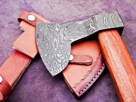 New Handmade Damascus Steel Axe Unique Viking Bearded Axe with Leather Sheath