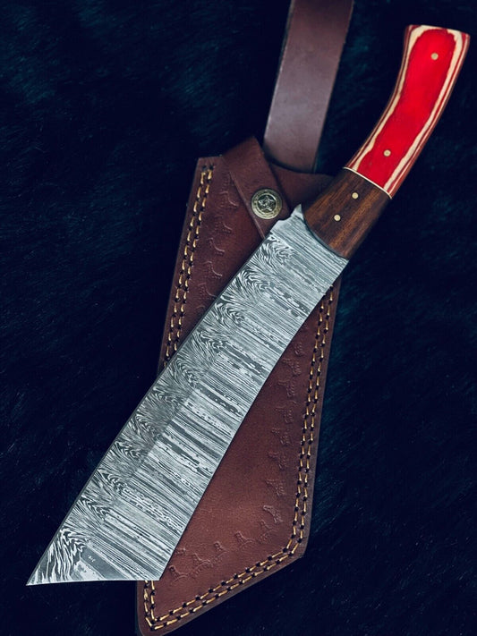 13" Twist Damascus Machete Hunting Knife – Camel Bone & Wood Handle