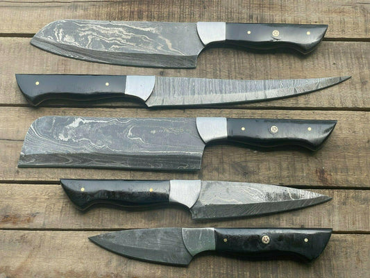 Heritage Forge 5 Pc Custom Handmade Damascus Steel Kitchen Chef Knife Set