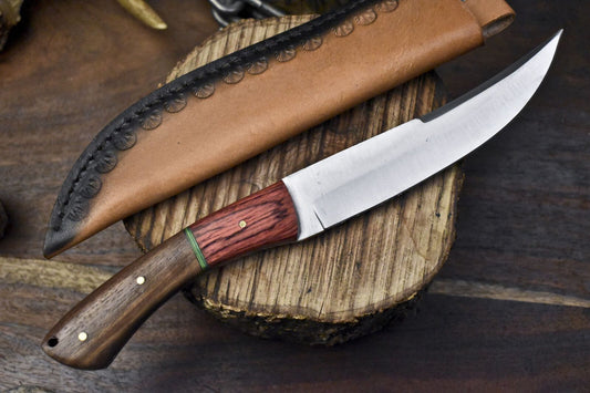 Custom Forged Skinner Knife 440C Steel with Walnut Wood Handle & Wooden Bolster Gift Knife