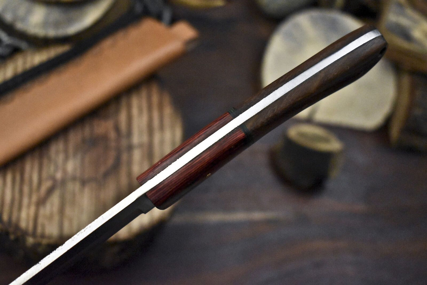 Custom Forged Skinner Knife 440C Steel with Walnut Wood Handle & Wooden Bolster Gift Knife