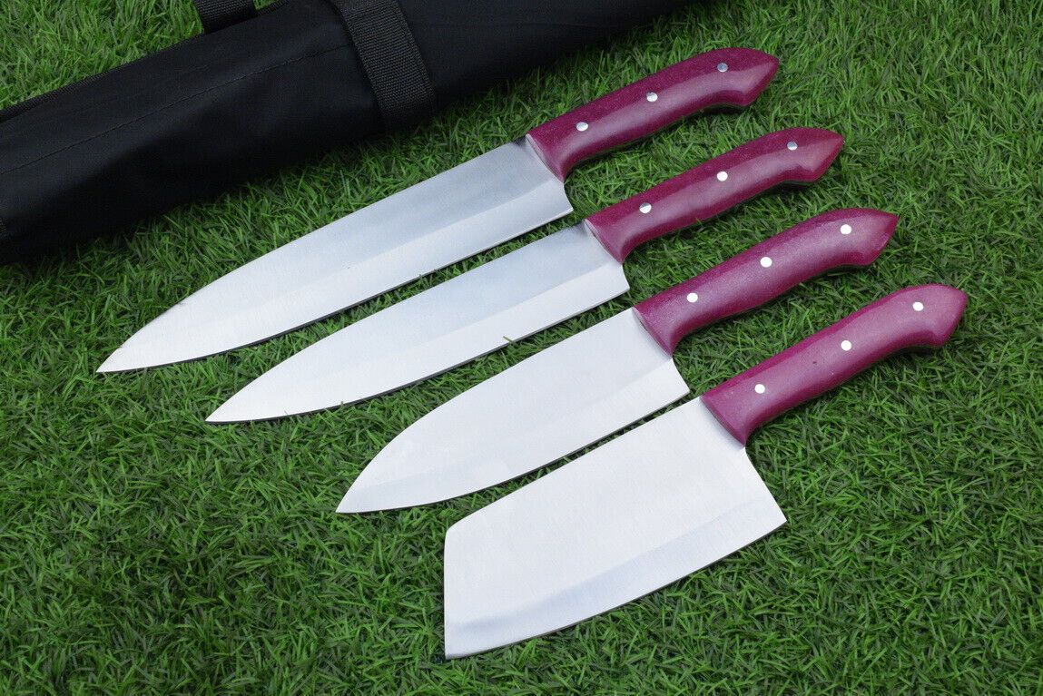 4-Piece Handmade J2 Steel Chef Knife Set with Roll Bag