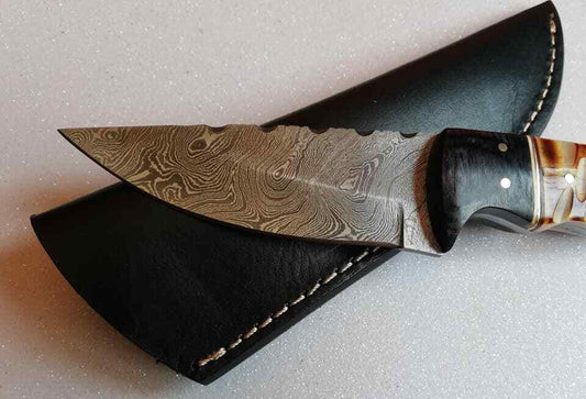 Damascus Skinner Knife with Micarta Handle – Custom Handmade Drop Point Hunting Blade
