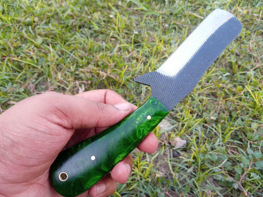 8" Handmade D2 Steel Skinner Hunting Knife with Resin Handle & Leather Sheath