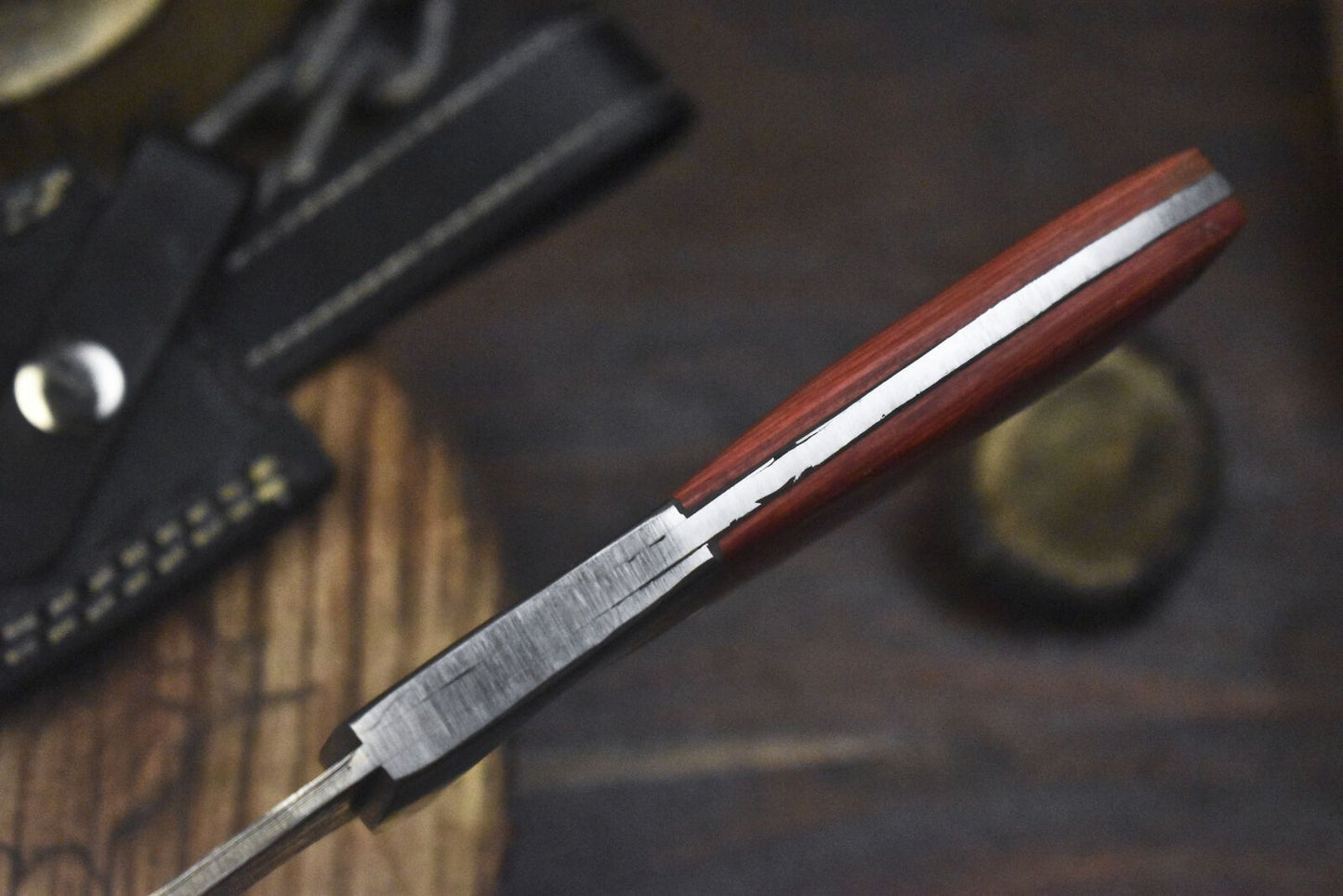10" Rain Drop Damascus Skinner Knife with Hard Wood Handle – Hand Forged Hunting & Hiking Blade