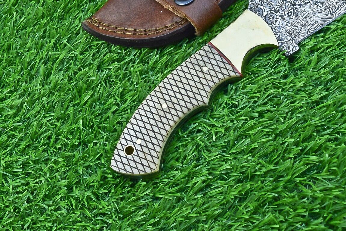 10 Inch Damascus Tracker Bowie Knife with Camel Bone Handle