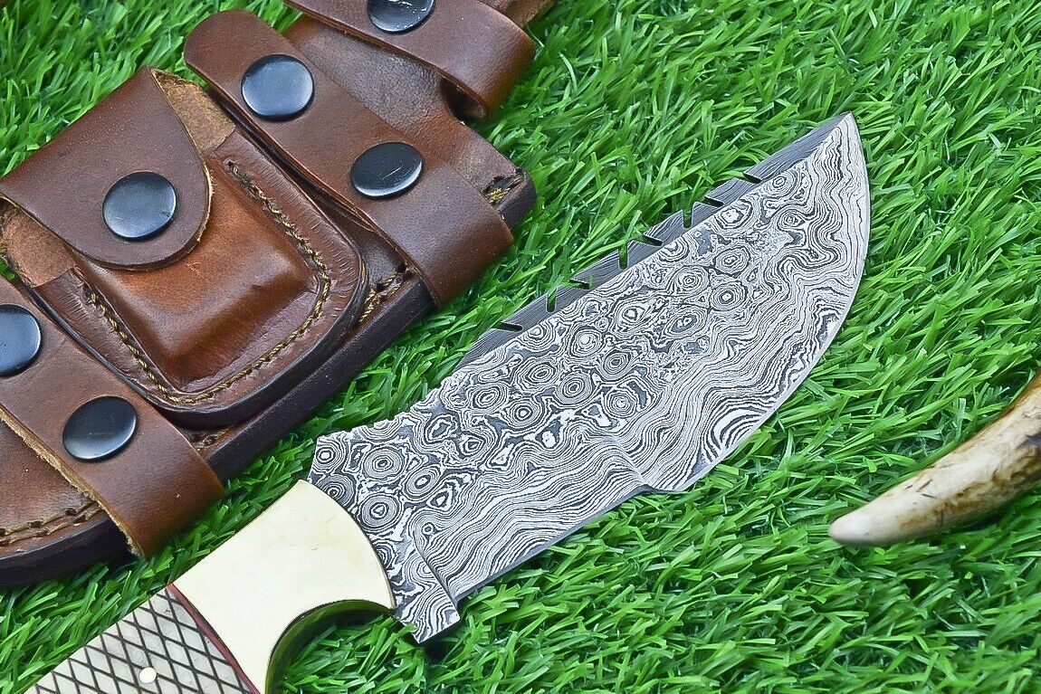 10 Inch Damascus Tracker Bowie Knife with Camel Bone Handle