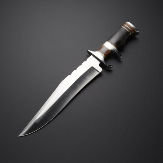 14 Inch Handmade D2 Steel Hunting Bowie Knife with Horn Handle and Leather Sheath