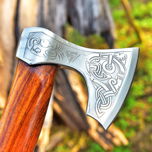 Hand Forged 1095 High Carbon Steel Viking Tomahawk, Hatchet & Combat Axe with Rosewood Handle