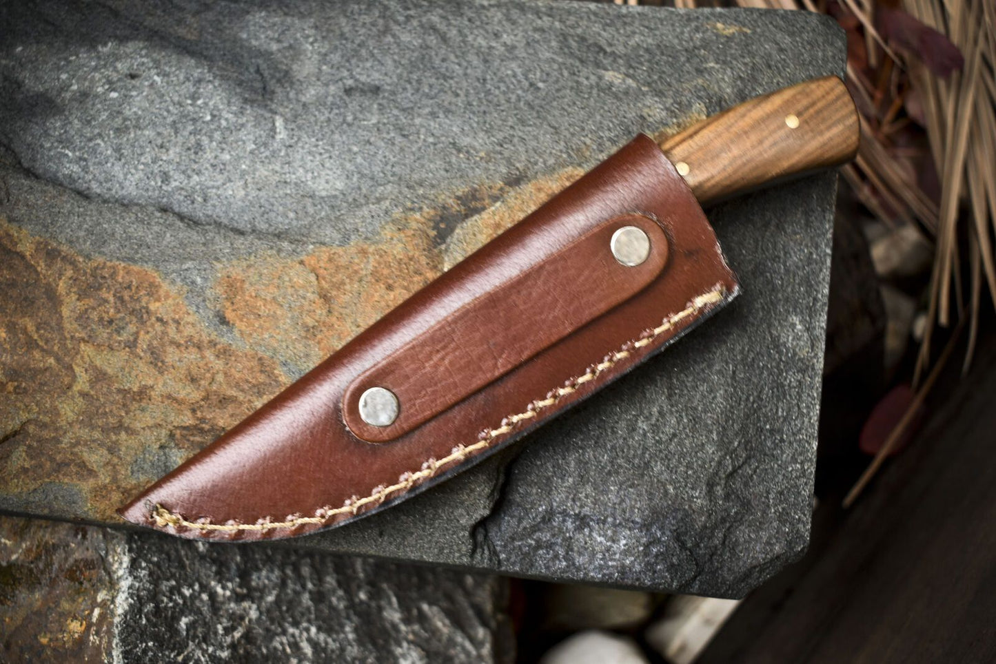 7" Hand Forged Skinner Knife | 440C Steel Blade | Walnut Wood Handle with Wooden Bolster