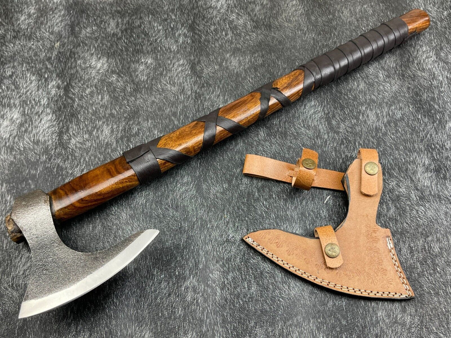 Handmade Carbon Steel Viking Tomahawk Axe | 22" Camping & Hunting Axe with Leather Sheath