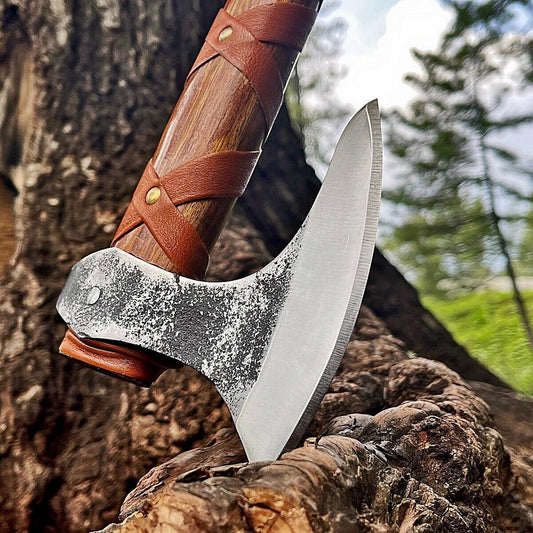 Custom Handmade Viking Battle Axe – 21" Carbon Steel Beard Axe with Wooden Handle & Sheath