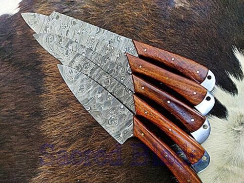 5-Piece Handmade Damascus Steel Chef Knife Set – Wood Handle Kitchen Knives