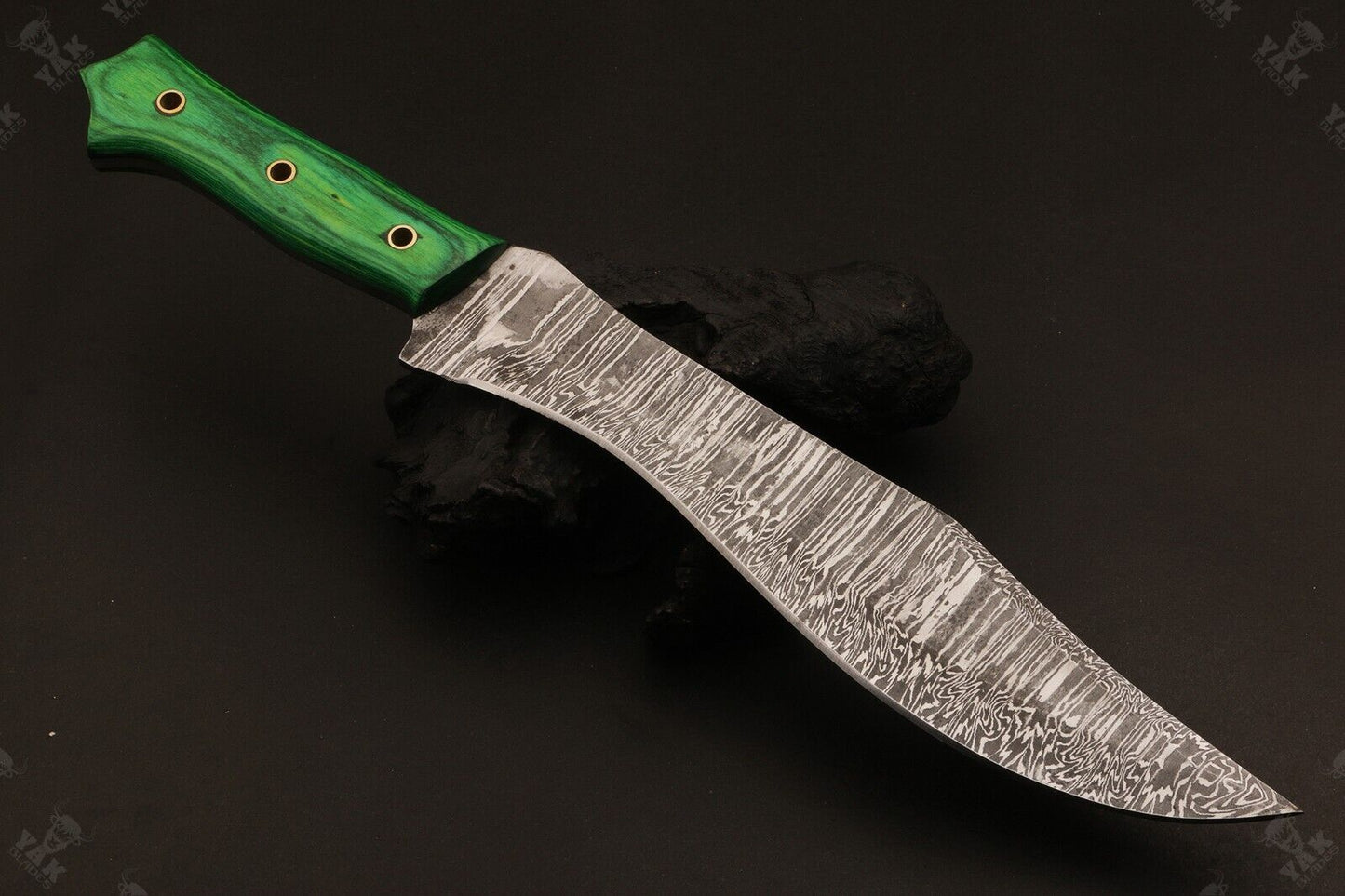 13 Inch Custom Damascus Steel Bowie Hunting Knife with Wood Handle by Heritage Forge