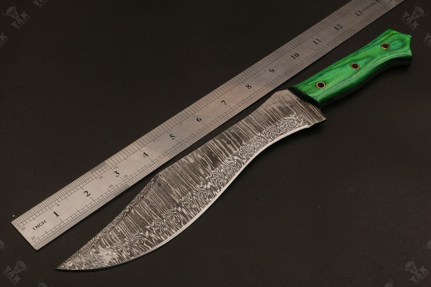 13 Inch Custom Damascus Steel Bowie Hunting Knife with Wood Handle by Heritage Forge