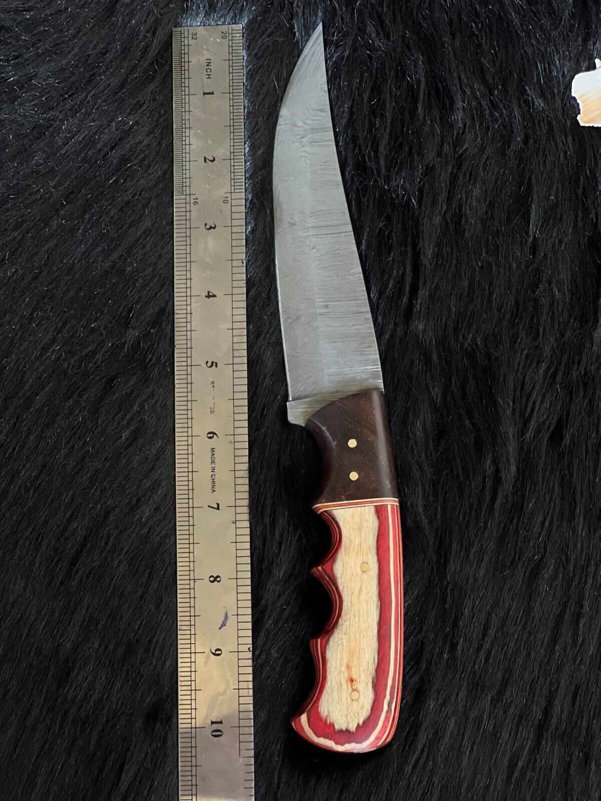 10.25" Custom Twist Damascus Bowie Knife – Camel Bone & Wood Handle