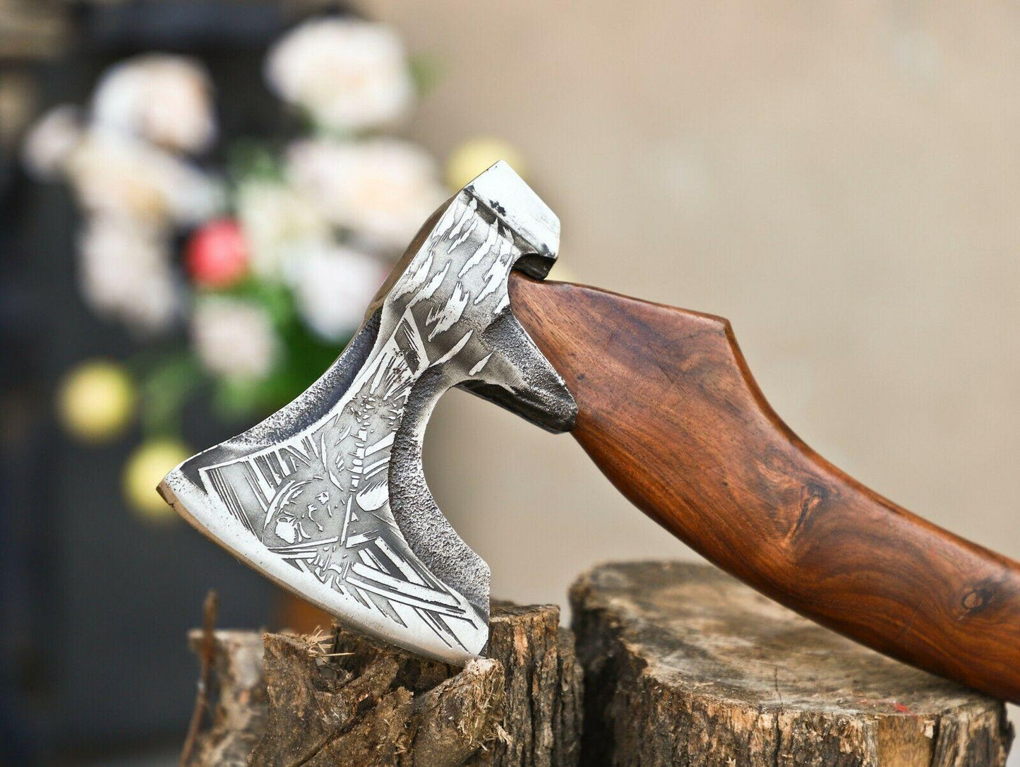 Custom Hand Made Viking Camping Axe – 18” Carbon Steel Blade with Wooden Handle
