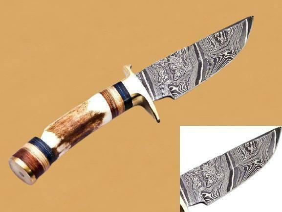 10" Handmade Damascus Bowie Knife | Deer Antler Handle