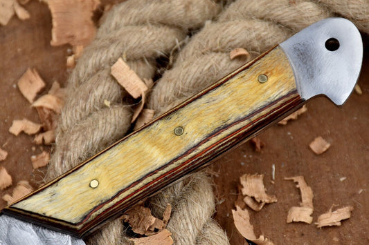 Custom Handmade Forged Damascus Steel Kitchen Chef Knife – 11" Blade with Yellow Handle