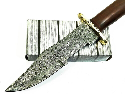 12.5" Handmade Damascus Steel Bowie Hunting Knife – Hardwood Handle, Brass Guard & Sheath