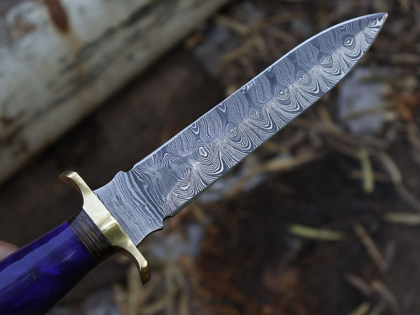 12 Inch Damascus Steel Dagger Knife Resin Hardwood Handle Leather Sheath
