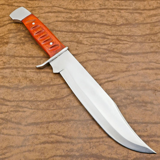Handmade D2 Huge Bowie Hunting Knife | 12-Inch Blade with Pakka Wood Handle & Leather Sheath