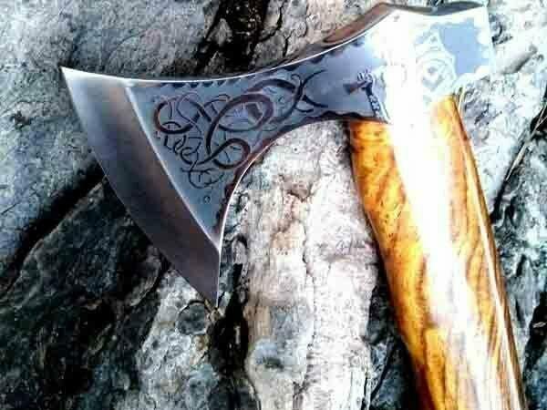 Hand Forged 18" Carbon Steel Viking Axe – Tomahawk, Hatchet & Combat Axe with Free Leather Sheath