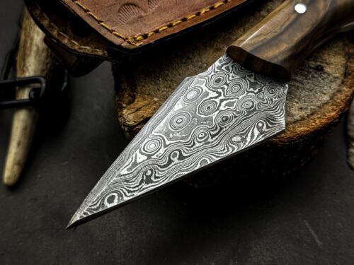 Heritage Forge Handmade Damascus Steel Survival Knife Tiger Wood Handle with Cow Leather Sheath