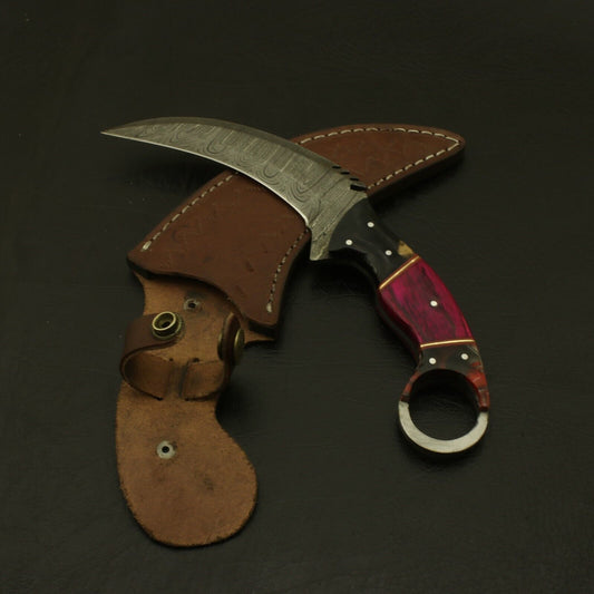 HandForged Damascus Karambit Knife 9" Karambit Damascus Steel with Wood Handle