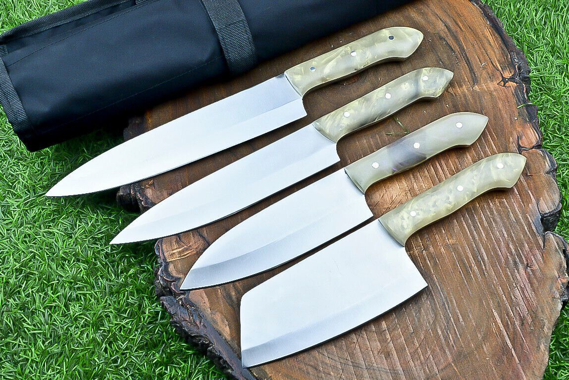 4 PCS CUSTOM HAND MADE J2 STEEL CHEF KNIFE SET kitchen knife set, SHEATH