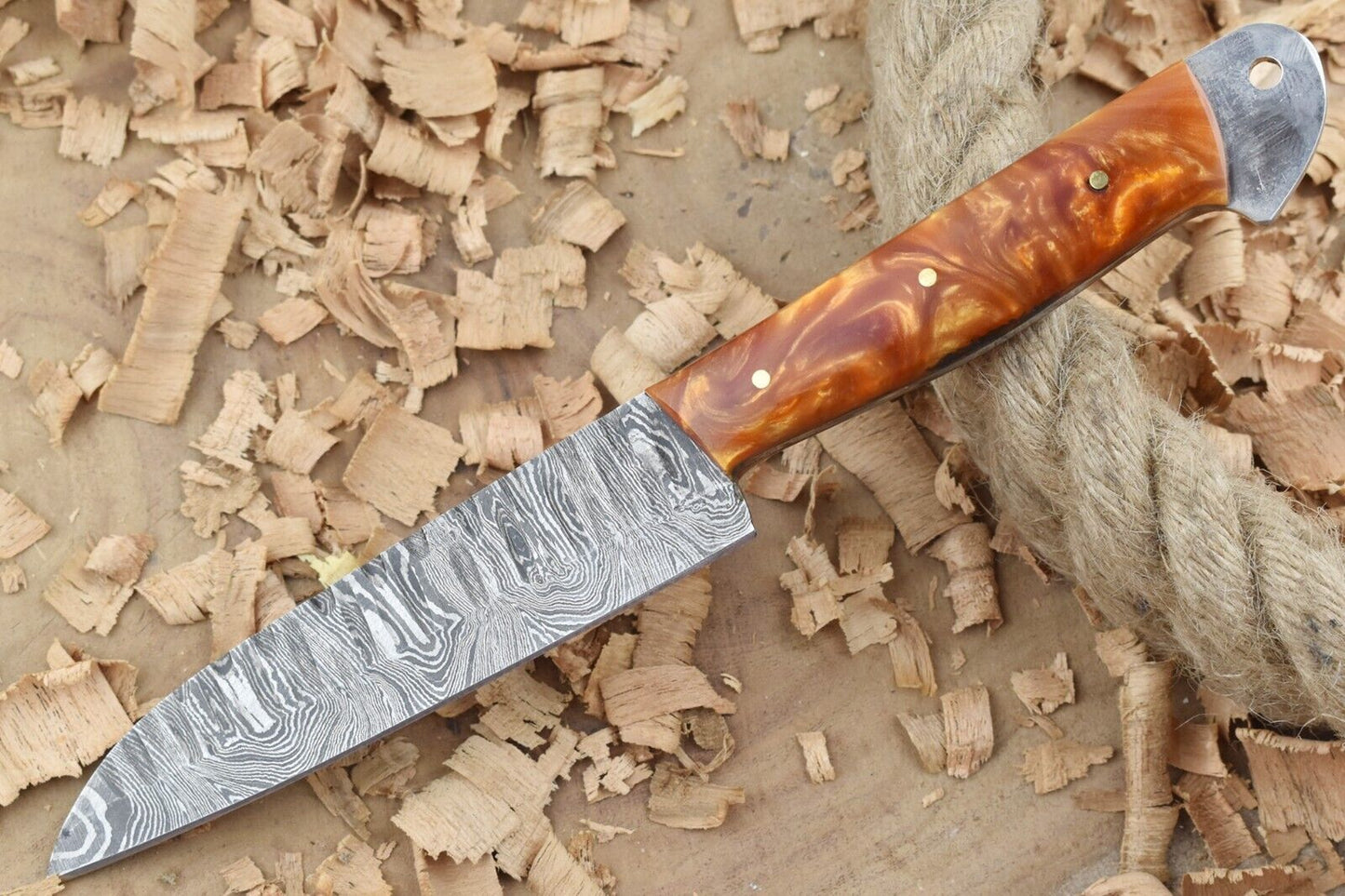 Custom Handmade Forged Damascus Steel Kitchen Chef Knife – Orange Resin Thappa Handle
