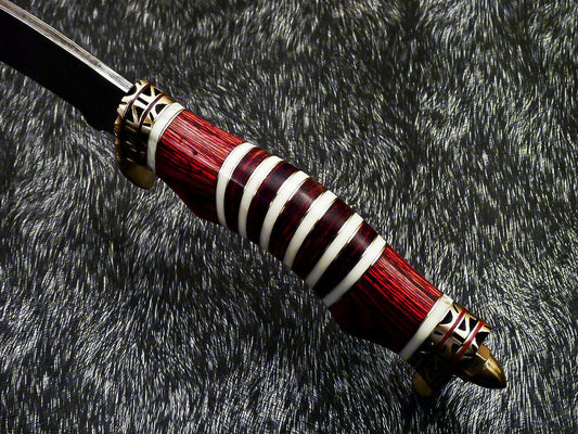 13" Handmade Damascus Bowie Hunting Knife with Hard Wood Handle