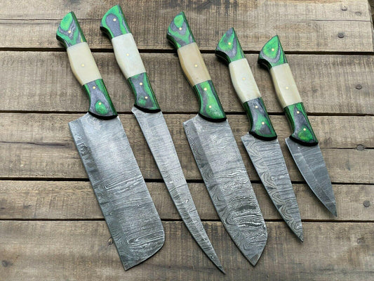 EVEREST HUNT 5 Pcs Custom Handmade Damascus Steel Chef Knife Set