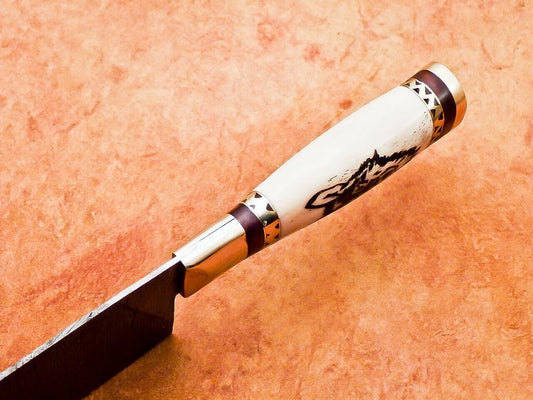 12" Professional Chef Chopper Knife Cleaver Damascus Blade with Camel Bone Handle