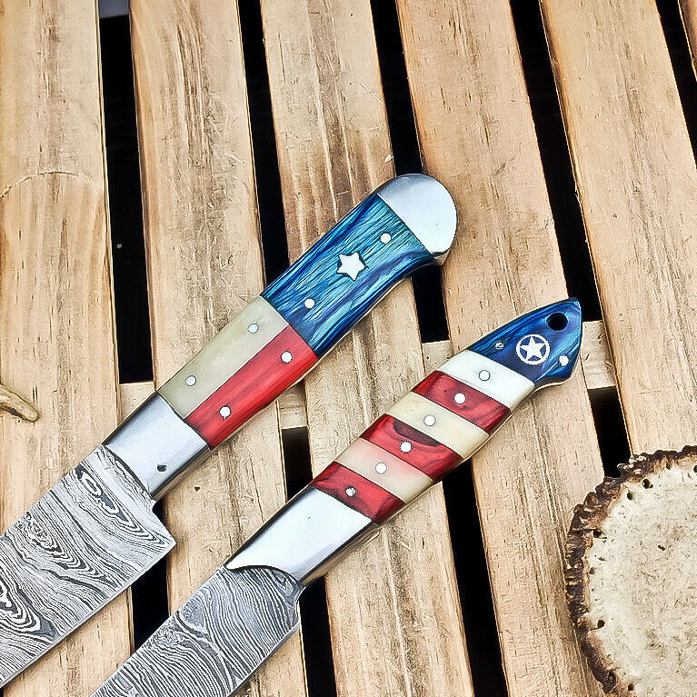 Lot of 2 Handmade Damascus Steel Chef Knives – Premium Kitchen