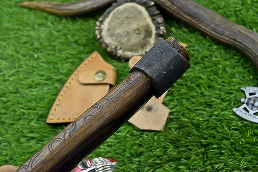 Elite Hand-Forged Viking Tomahawk Axe with Rosewood Handle and Leather Sheath