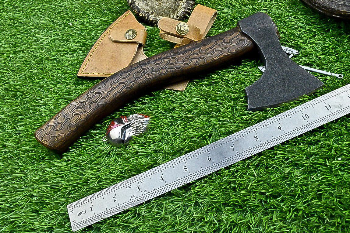 Elite Hand-Forged Viking Tomahawk Axe with Rosewood Handle and Leather Sheath